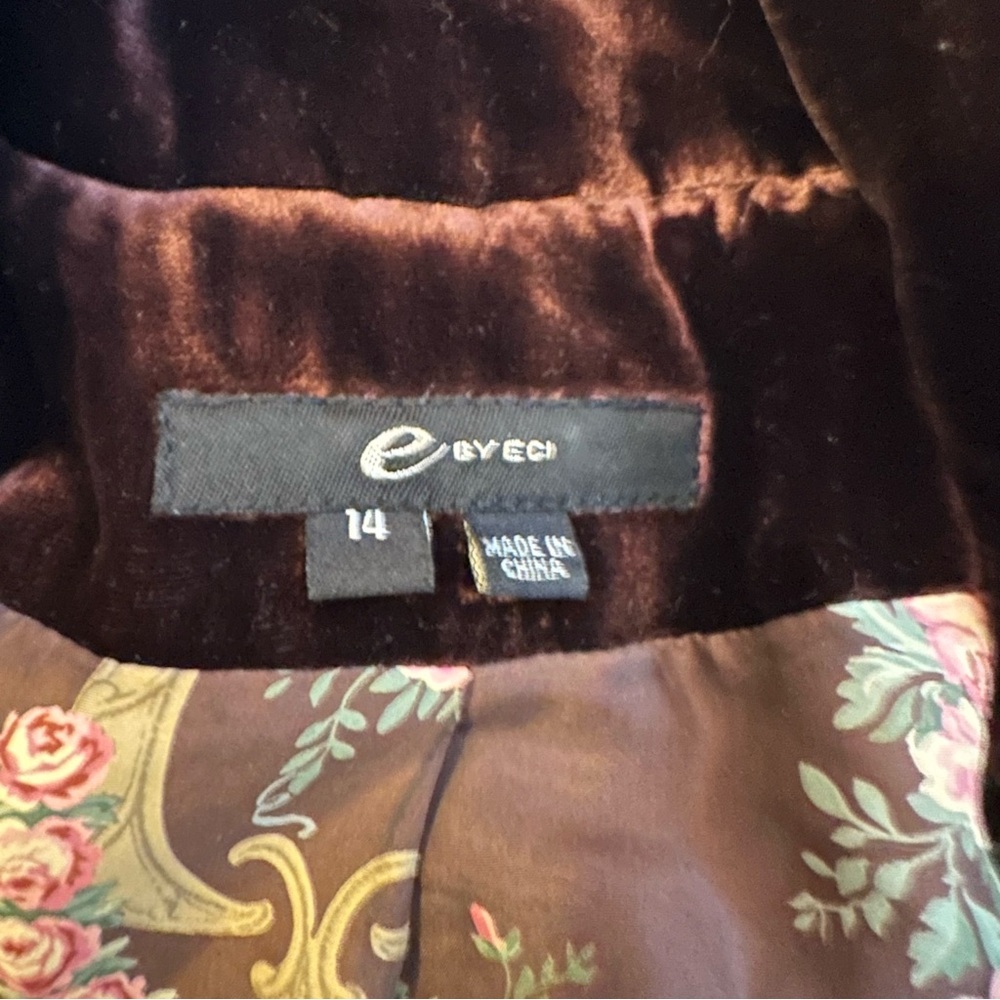 E by ECI Vintage Y2K Brown Velvet Blazer Jacket Silk Blend Jeweled Buttons Large - Picture 5 of 10